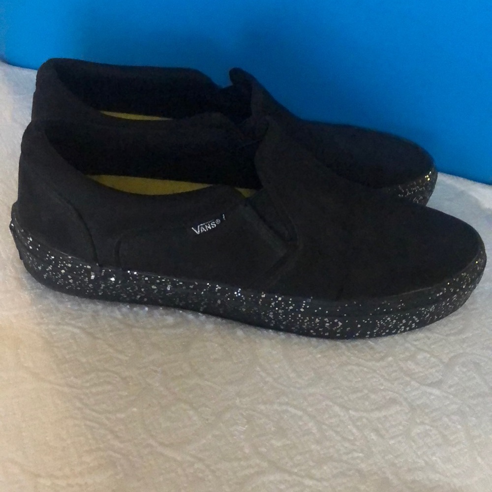 Black Glitter Slip On Vans Women Sz 10
